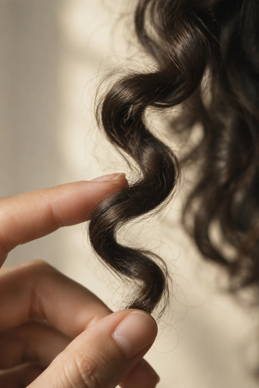 Curl pattern examined strand by strand in natural light