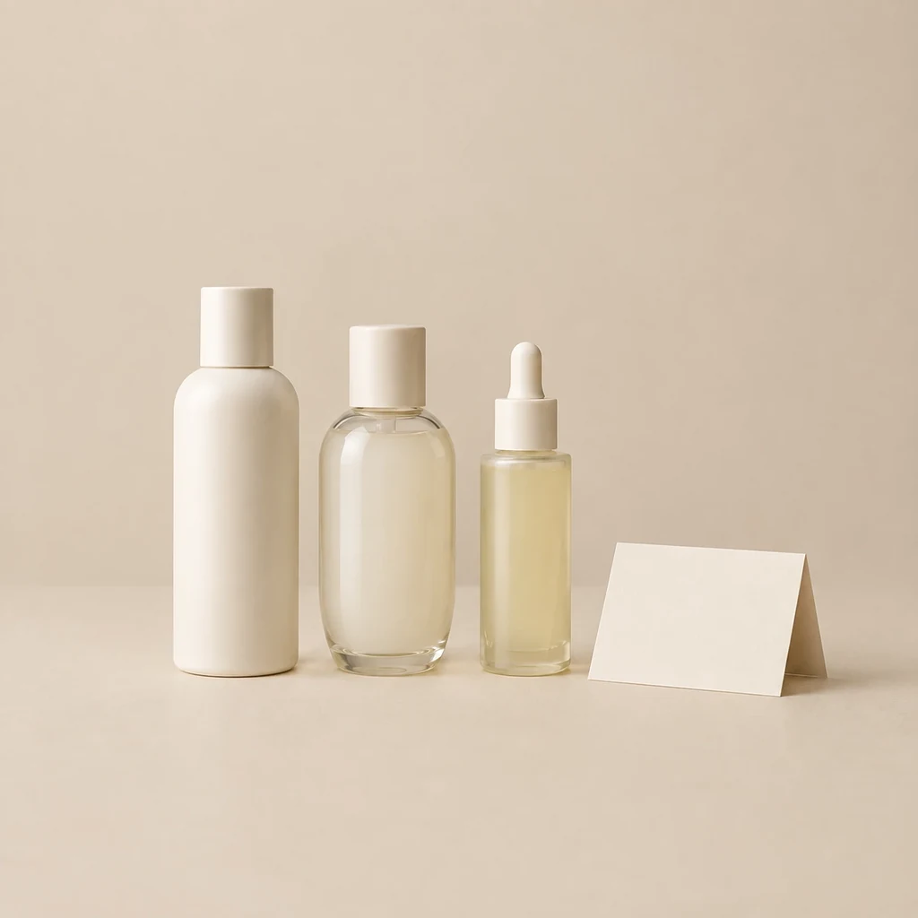 Plain bottles and a written shortlist on a pale surface