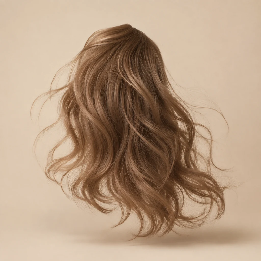Loose waves drying softly against a pale background
