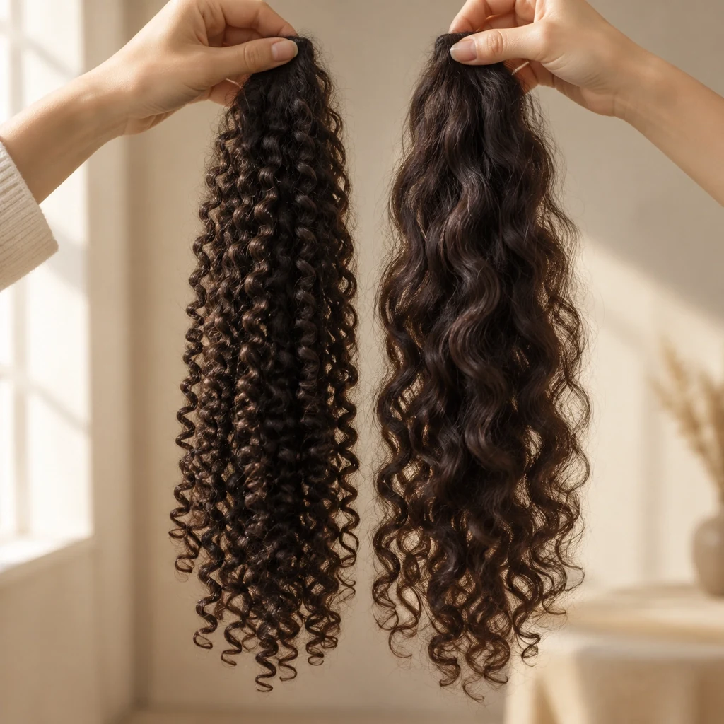 Curl clumps compared side by side in daylight